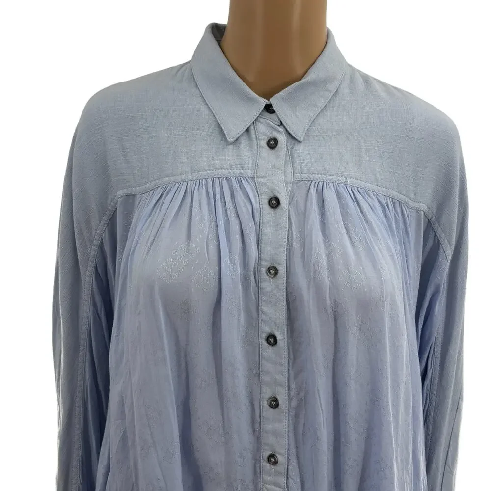 Free People Blue Lovely Day Button Down Top